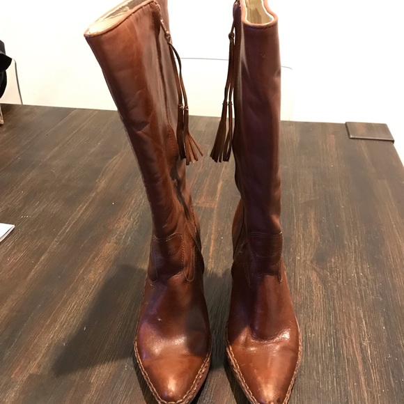 FRYE Regina Zip Boots Brown leather stacked - Picture 4 of 7